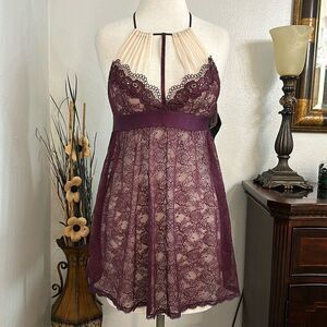 Cinema Etoile Purple Lace Babydoll Slip‎ And Thong Panty Size Small